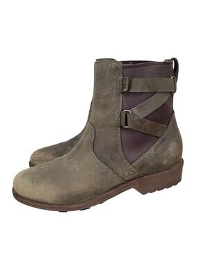 Teva Ellery Ankle Waterproof Distressed Leather Boots Olive Green Sz Women's 8.5